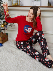 Snowman Print Christmas Lounge Set Long Sleeve Top & Pants