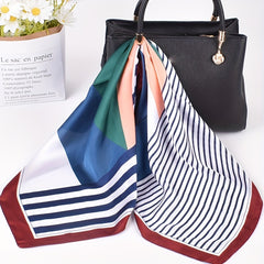 Geometric Stripe Print Bandana Silk Square Scarf Satin Shawl Neckerchief