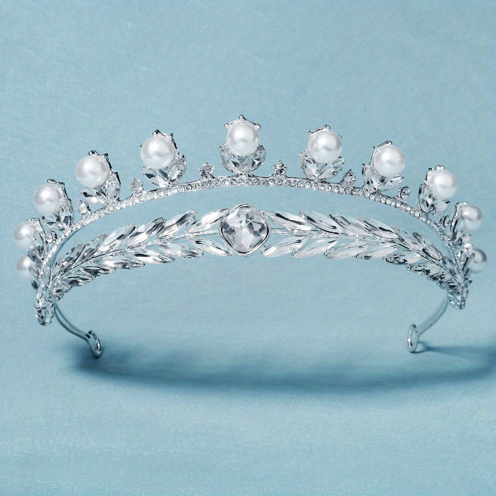 Crown Hair Band Rhinestone & Faux Pearl Decor Headband Bridal Wedding Headwear