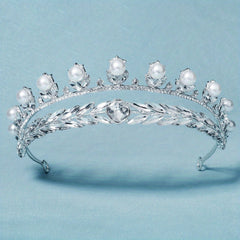 Crown Hair Band Rhinestone & Faux Pearl Decor Headband Bridal Wedding Headwear