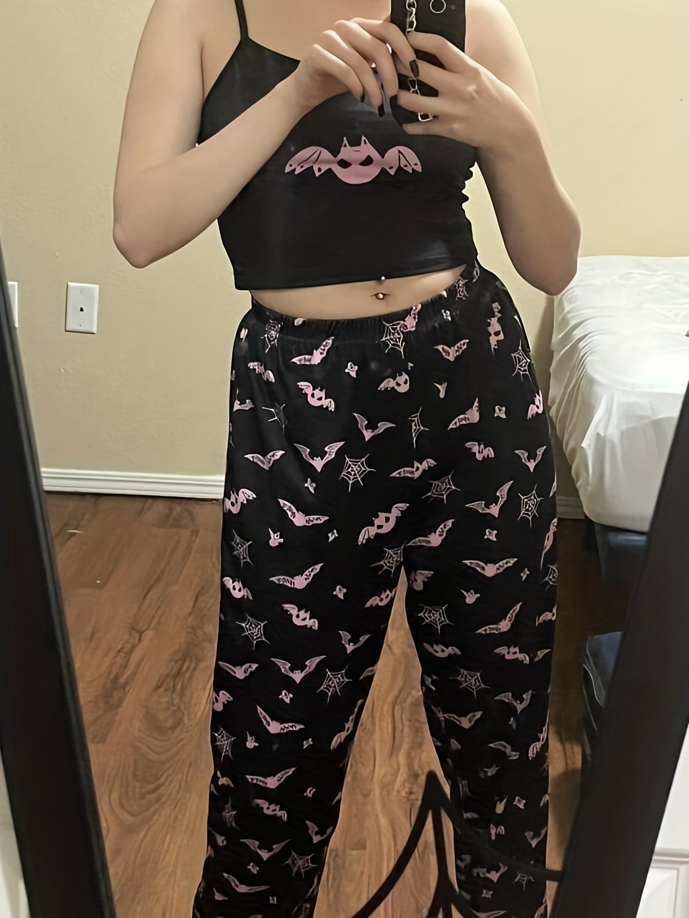 Cartoon Bat Print Pajama Set for Women