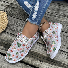 Christmas Snowman Santa Tree Cartoon Print Slip on Sneakers Lightweight Low