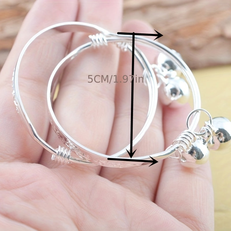 Letter Print Copper Baby Bell Bangle for Toddler Girls Children