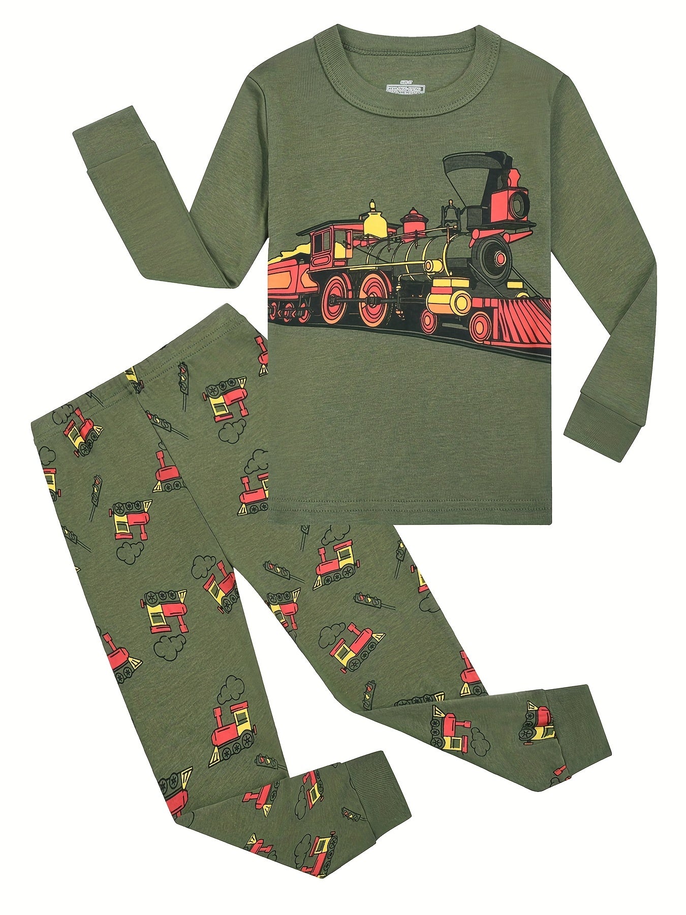Boy's Train Graphic Print Pajamas T shirt & Shorts Set