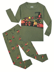 Boy's Train Graphic Print Pajamas T shirt & Shorts Set