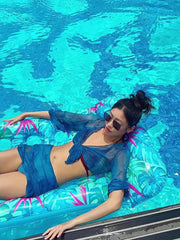 Large Leaf Pattern Pool Float with Headrest, 2 Pillows, PVC Material