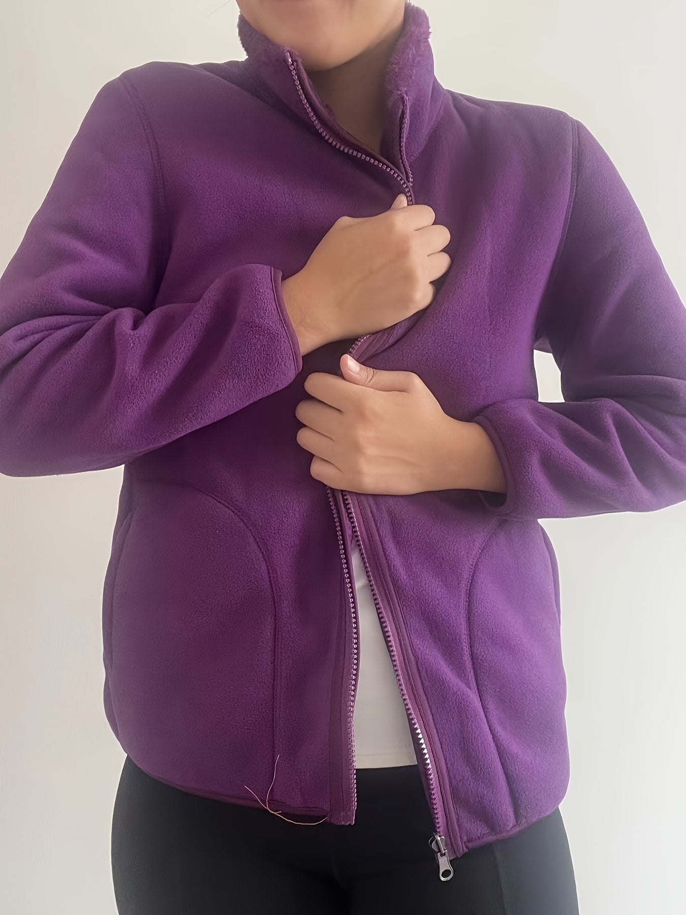 Fleece Liner Jacket Mock Neck Zipper Long Sleeve Sports Coat