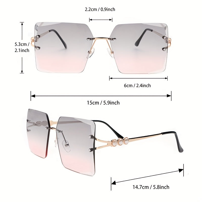 Oversized Rimless Sunglasses Summer Gradient Faux Pearl UV400 Sunnies
