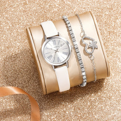 3pcs Roman Numeral Leather Quartz Watch Set