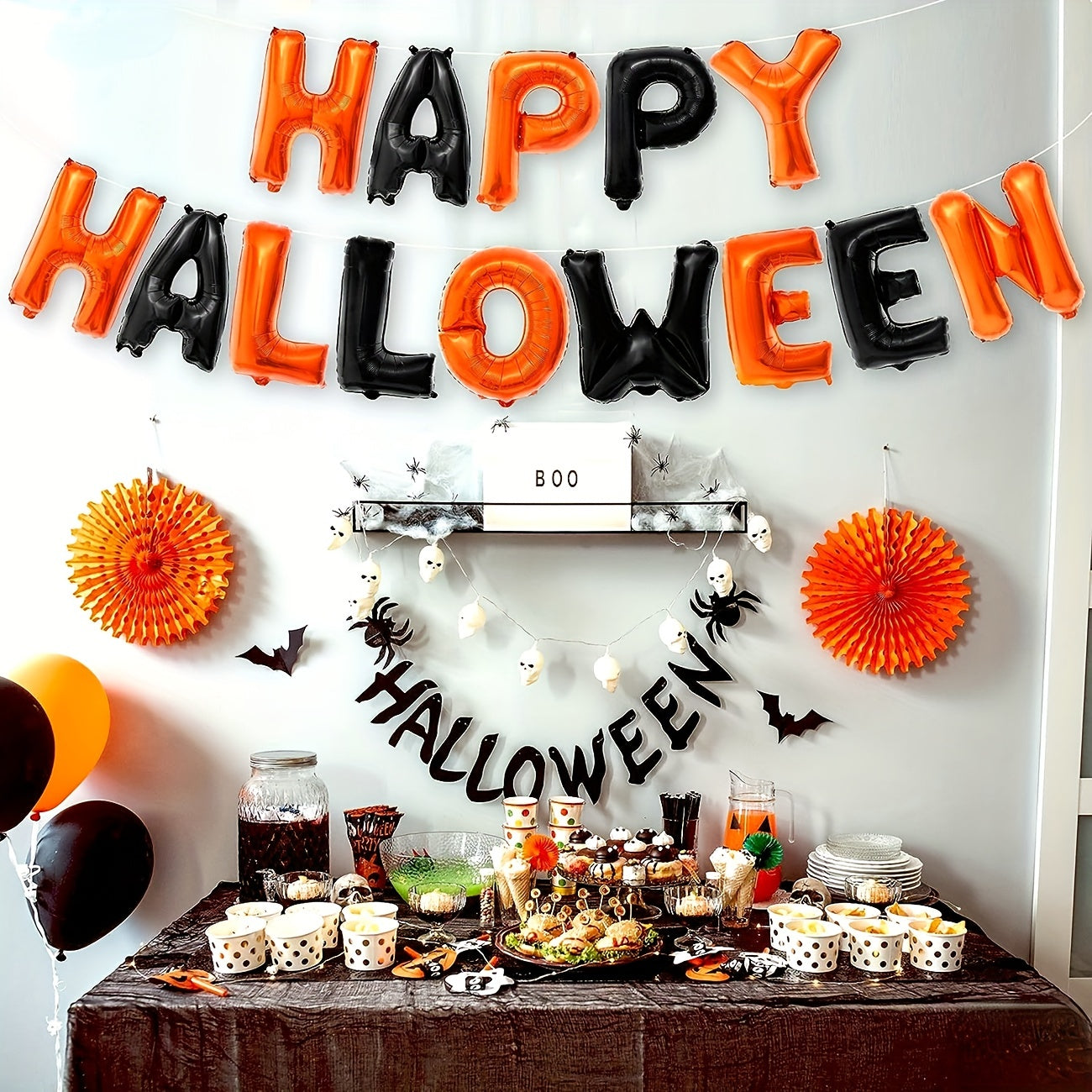 Happy Halloween Banner & Balloons Set - Orange & Black Party Decorations