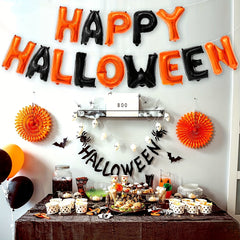 Happy Halloween Banner & Balloons Set - Orange & Black Party Decorations