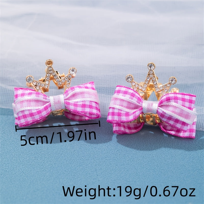 Kids Double-sided Bow Crown Hair Clip Rhinestone Grab Clip