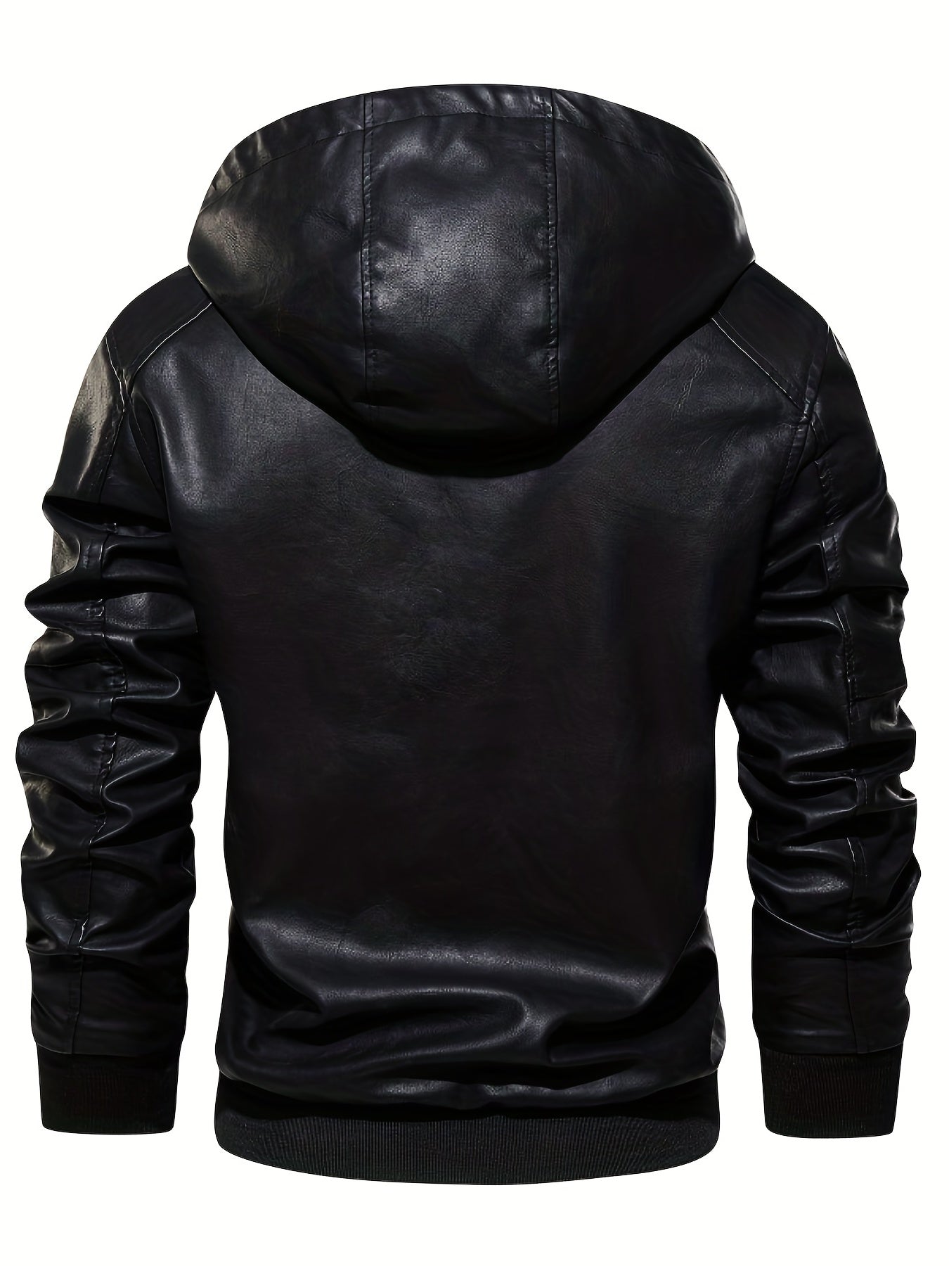 Men's PU Hooded Jacket Zip Up Leather Jacket Spring Fall