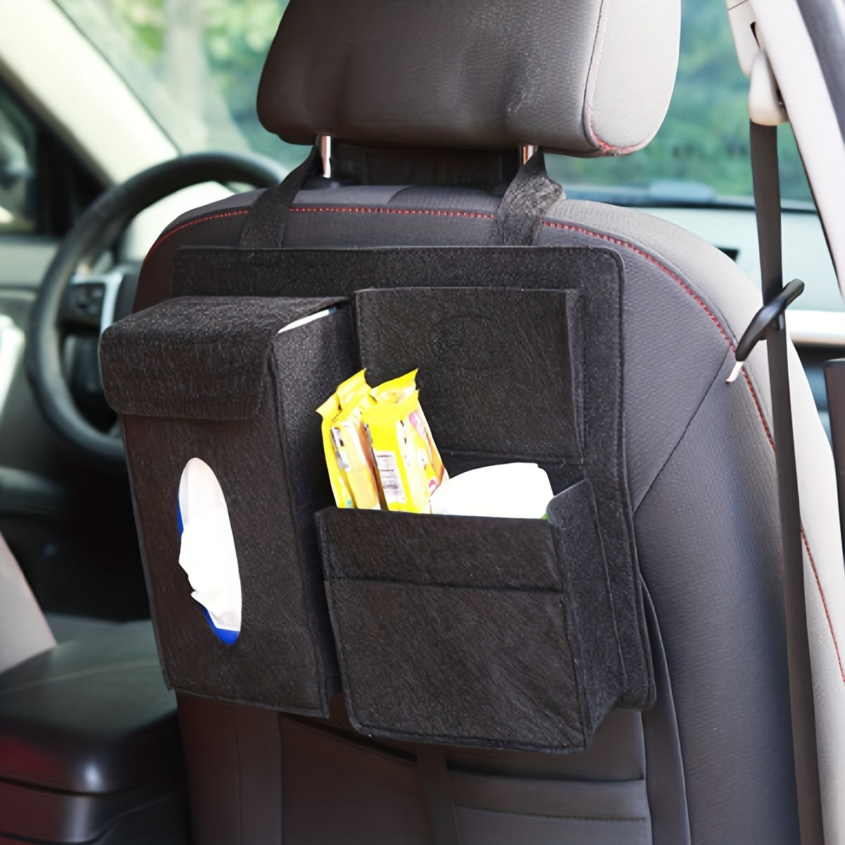 Felt Car Seat Back Hanging Bag Storage Organizer with Tissue Box
