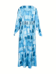 Chain Print Bell Sleeve Maxi Dress