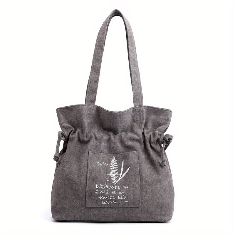 Retro Style Canvas Tote Bag Letter Print Shoulder Bag Large Capacity Handbag