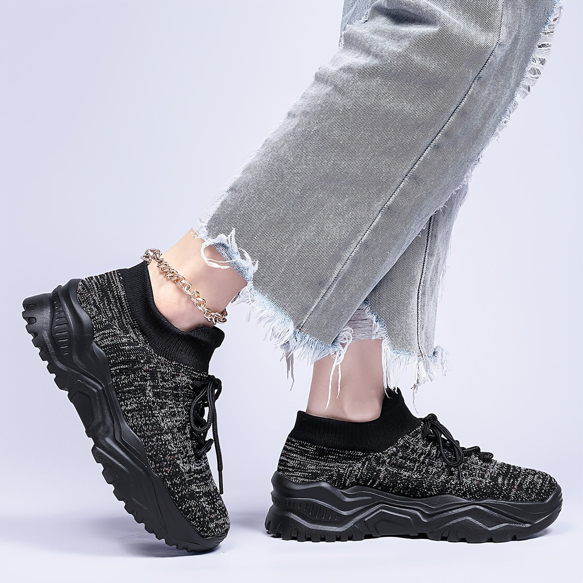 Women's Chunky Lace-up Sneakers for Outdoor Running