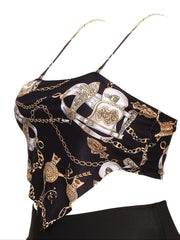 Graphic Print Bikini Bandana Top Women's Plus High Stretch Cami