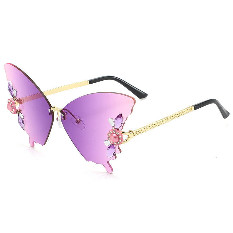 Rhinestone Rimless Butterfly Sunglasses UV Blocking
