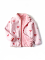 Girls Fleece Heart Printed Zipper Jacket for Outdoor