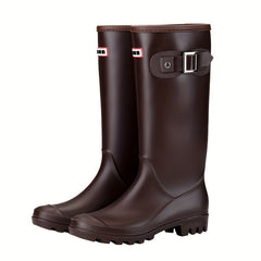 Women's High Top Buckle Rain Boots Waterproof & Wear Resistant