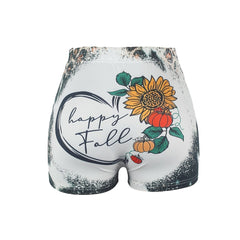 Letter & Floral Print Skinny Shorts for Women