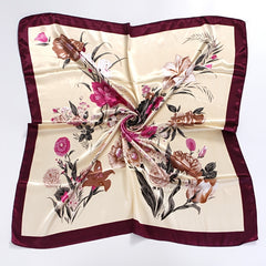 Vintage Flower Print Square Scarf Satin Shawl Windproof Head Wrap