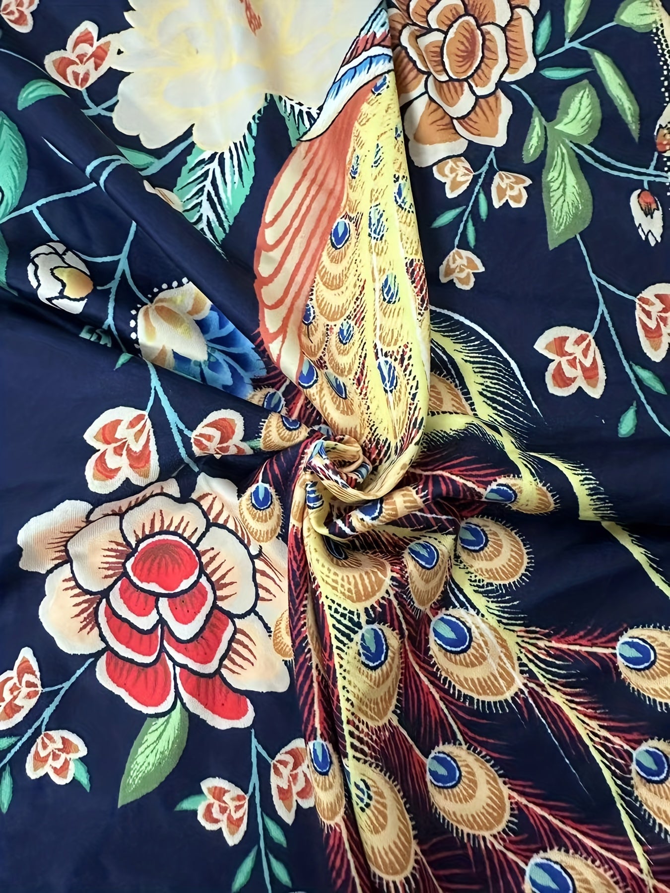 Women's Plus Peacock Frayed Print Wide Leg Pants