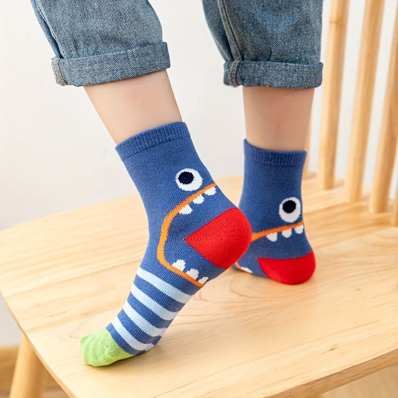 5 Pairs Dinosaur Knit Socks for Kids Boys Girls