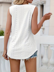 Eyelet Tank Top V Neck Summer Sleeveless Top