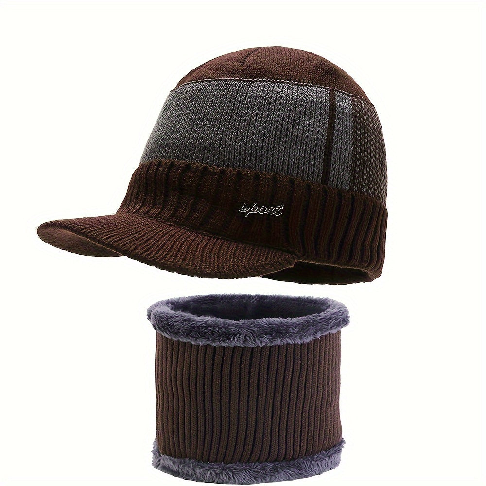 Knit Hat & Scarf Set for Men and Women, Windproof Beanie with Fleece Lining