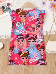 Girls Cartoon Stars Print T Shirt Dress For Pajamas Outfit