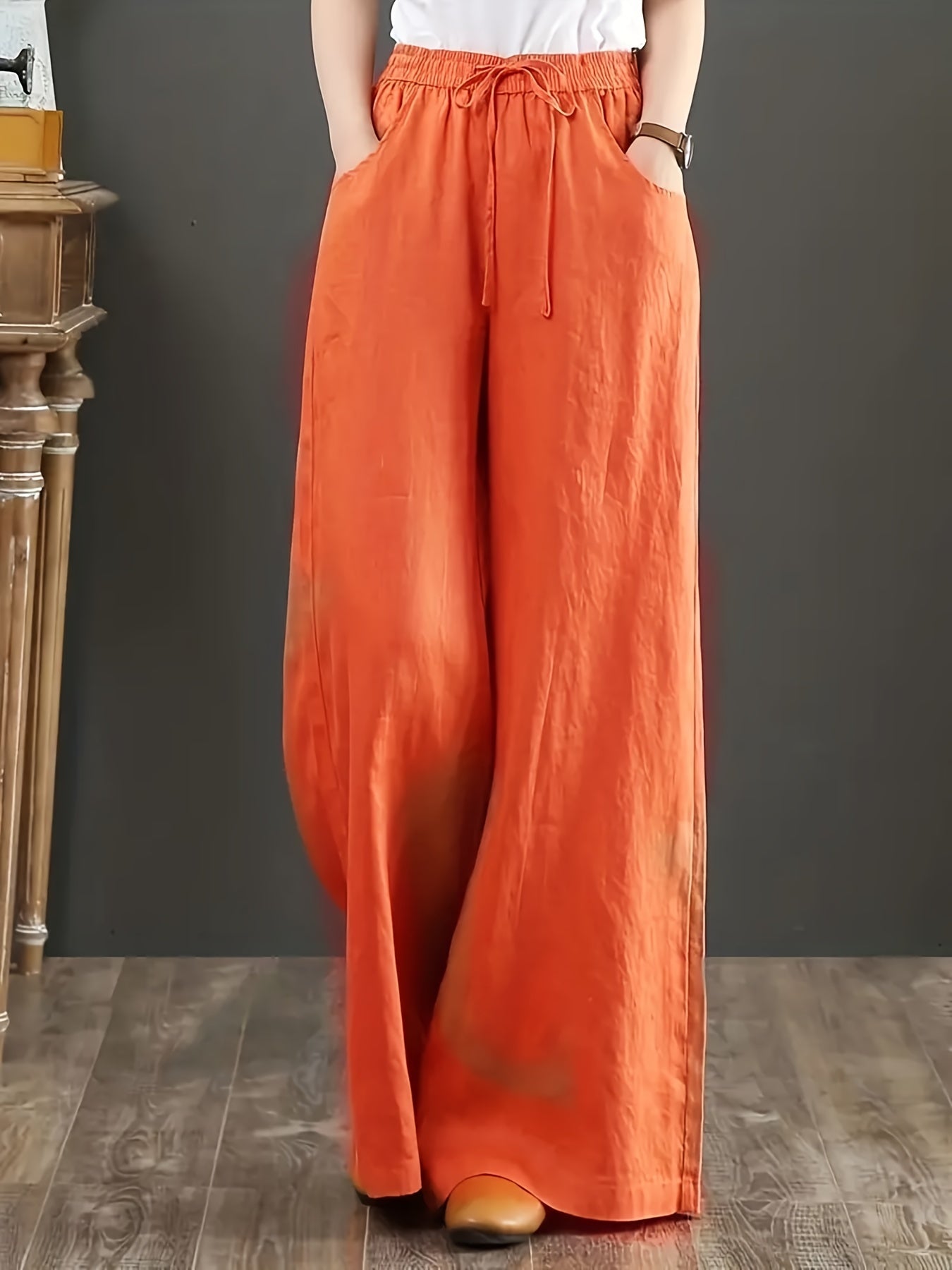 Minimalist Drawstring Wide Leg Pants Women's Clothing