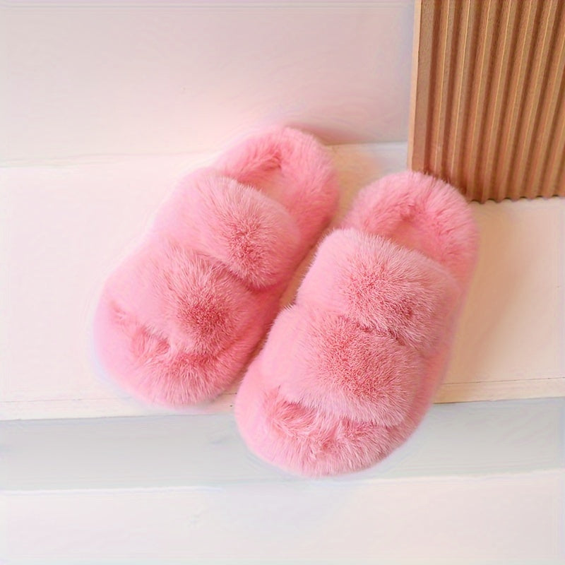 Soft Plush Cozy Slippers Girls Anti-skid Slip-on Shoes Indoor Home