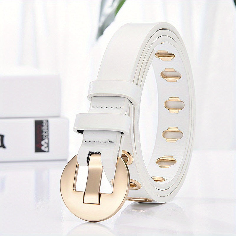 Oval Rivet Belt Casual Hollow PU Leather Women Pin Buckle Pants Belts