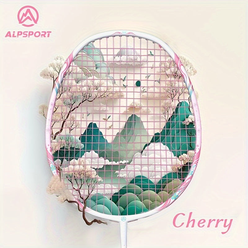 ALPSPORT 1pc Carbon Fiber Badminton Racket Cherry 100 T800 Strings