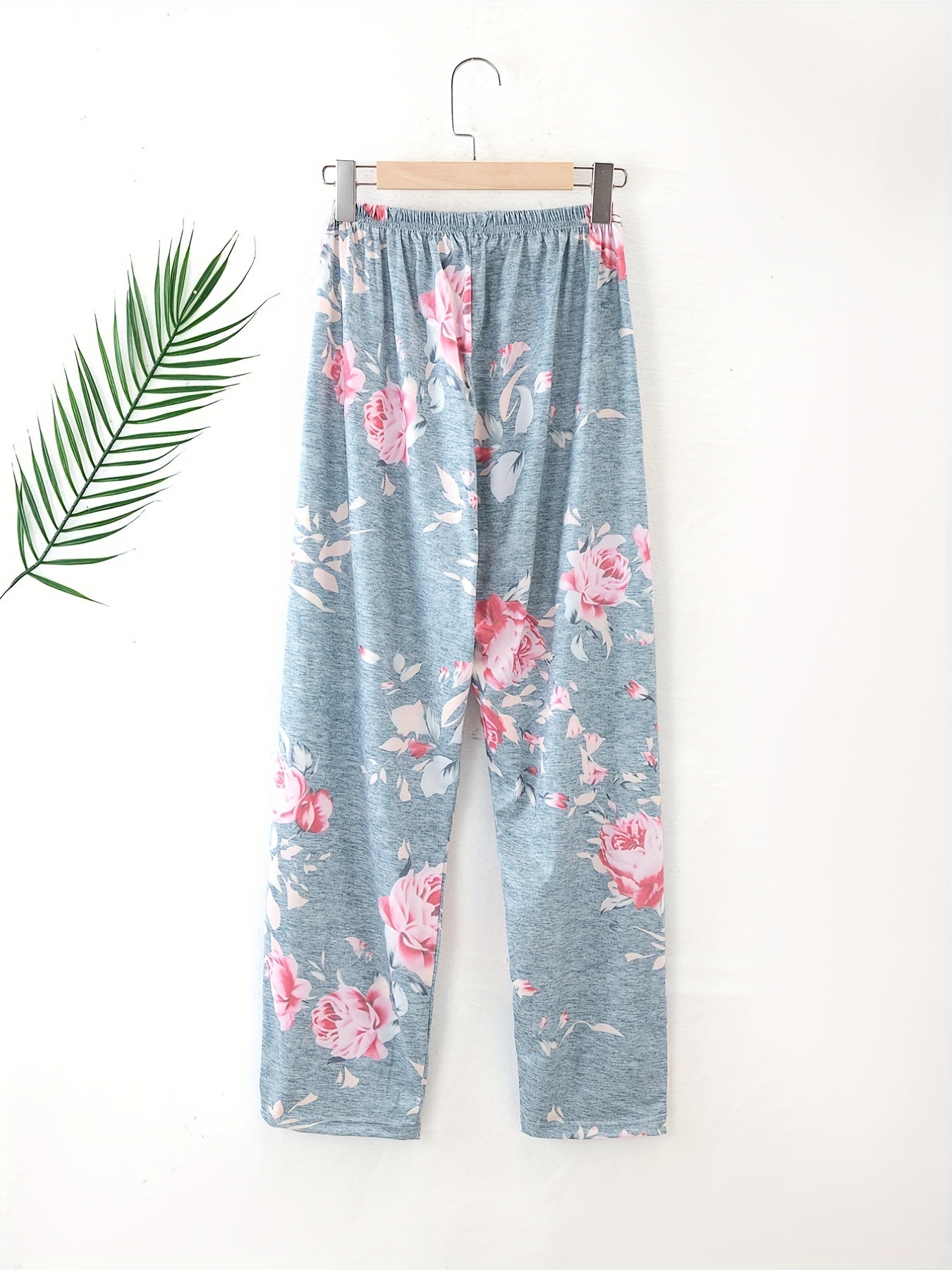 Floral Print Sleep Bottoms Soft & Comfy Elastic Waistband Pants