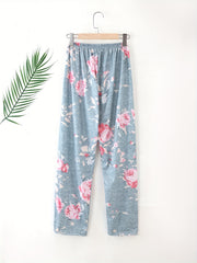 Floral Print Sleep Bottoms Soft & Comfy Elastic Waistband Pants