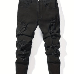 Men's Ripped Slim Fit Denim Jeans With Pockets