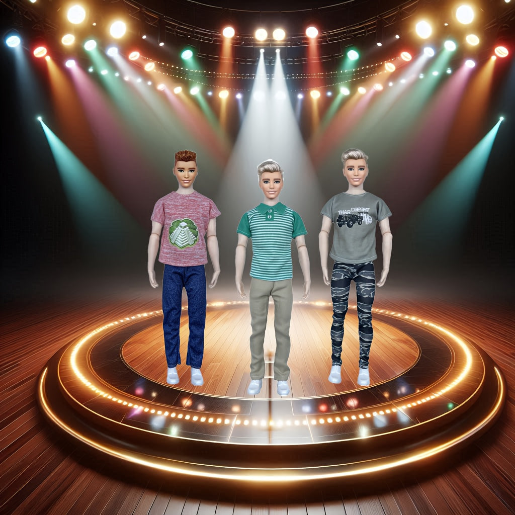 10pcs Male Doll Clothes for 11.82in Doll, 5 Tops and 5 Pants, Christmas Gift