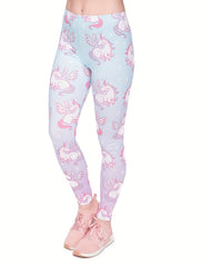 Gradient Unicorn Print Leggings High Waist Slim Long Length