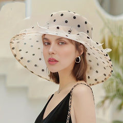 Polka Dot Organza Bucket Hat Wide Brim Lace Derby Hat for Women