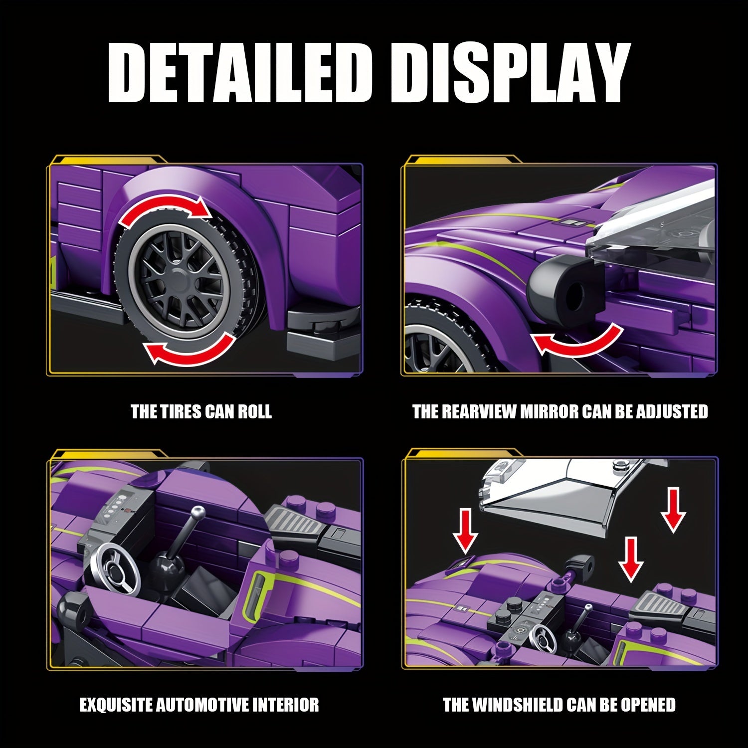 TYCOLE 316pcs Racing Car Model Set with Display Case Purple ABS Construction Toy
