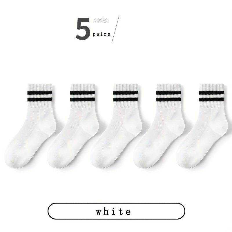 5 pairs Boys Casual Striped Sports Socks Breathable Mesh Crew Socks