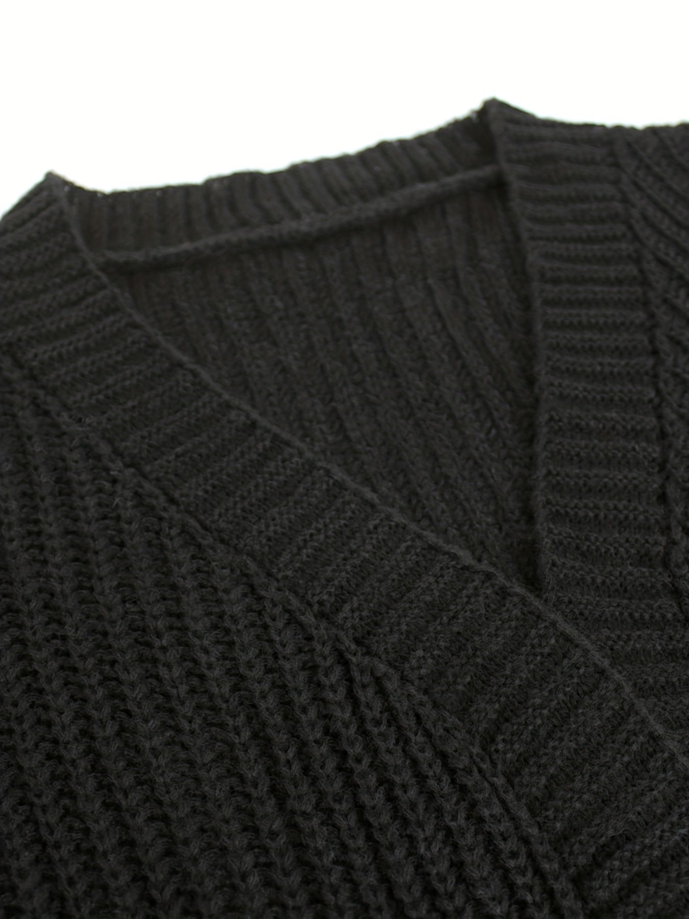 Knitted Open Front Pocket Cardigan Long Sleeve