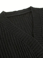 Knitted Open Front Pocket Cardigan Long Sleeve