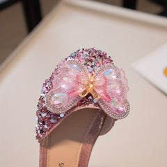 Girls Rhinestone Butterfly Sandals Breathable Lightweight Comfortable Anti Slip