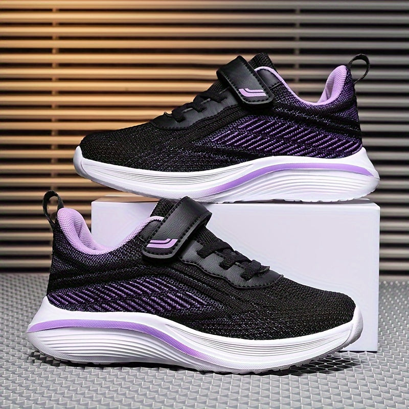 Girls Woven Knit Breathable Sneakers Hook & Loop Non Slip Soft Sole Shoes