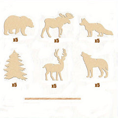 30pcs Wooden Wild Forest Animal Ornaments Hanging Wood Deer Cutouts DIY Decor