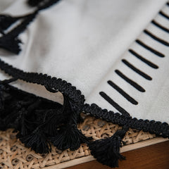 Boho Geometric Print Cream Curtain With Fringe - Semi Blackout